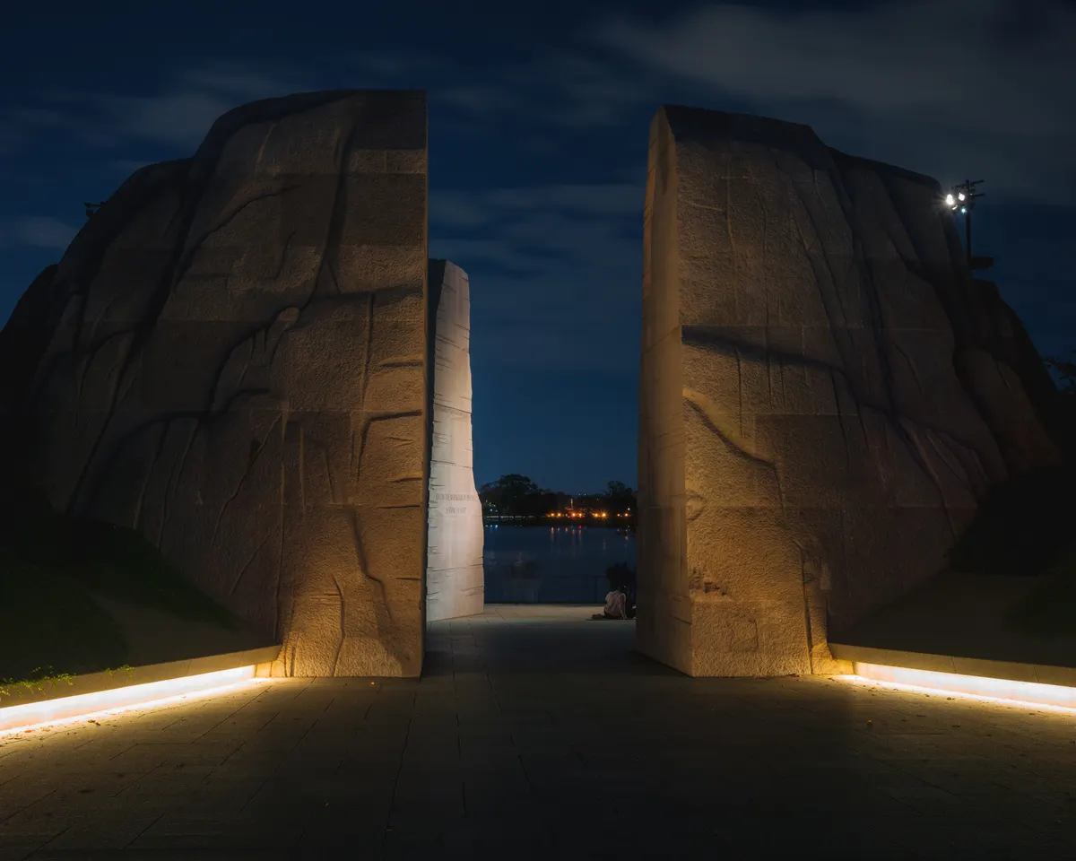Martin Luther King Jr. Memorial in Washington, D.C. lit up at night