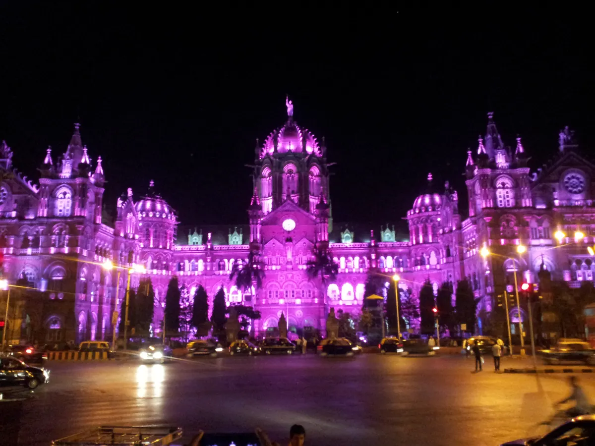 Chhatrapati Shivaji Terminus in Mumbai lit in purple for International Women's Day