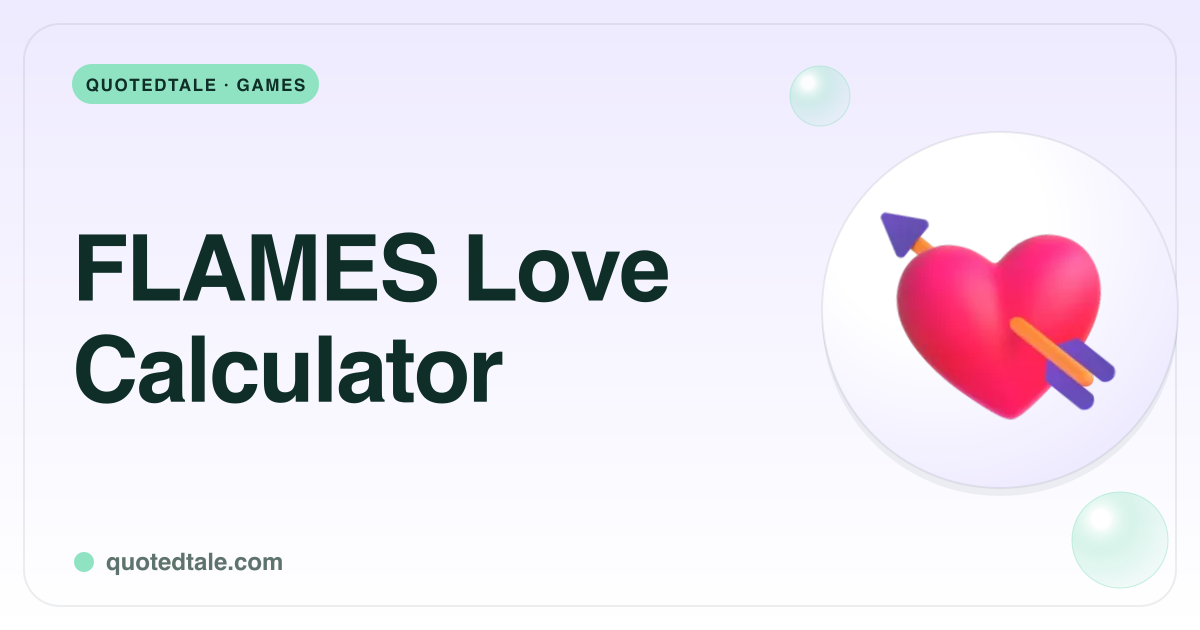 FLAMES love calculator cover with a heart and arrow